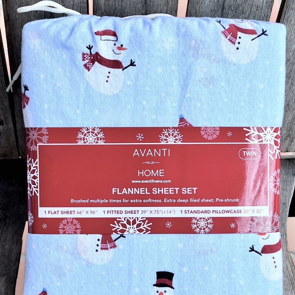 Avanti Linens Twin Size SNOWMAN WINTER CHRISTMAS Flannel Sheets Set - all cotton